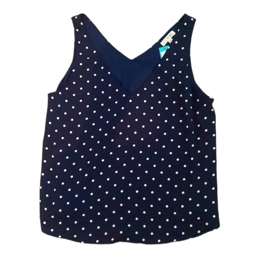 nine britton Navy Blue Polka Dot Tank Top XL NWT